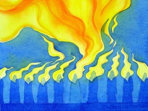 The Descent of the Holy Spirit on the Apostles and Mary at Pentecost, Elizabeth Wang, at radiantlight.org.uk